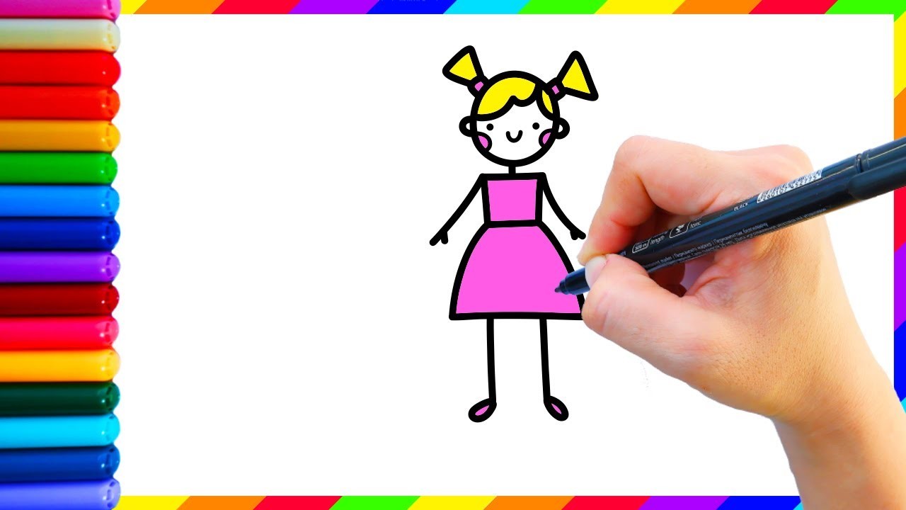 How to draw a girl step by step with kids, Cómo dibujar una niña paso a ...