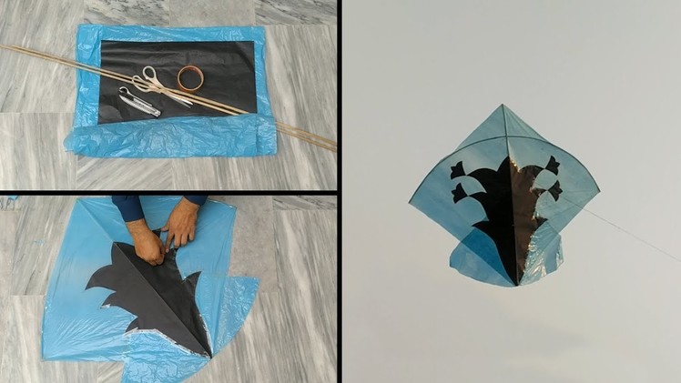How to make Kite with plastic bag, bamboo sticks and kite paper - plastic papers kite flying - Diy