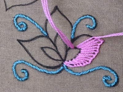 Traditional hand embroidery work with double layered easy buttonhole stitch - easy flower stitch