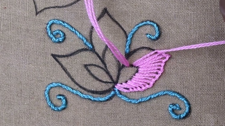 Traditional hand embroidery work with double layered easy buttonhole stitch - easy flower stitch