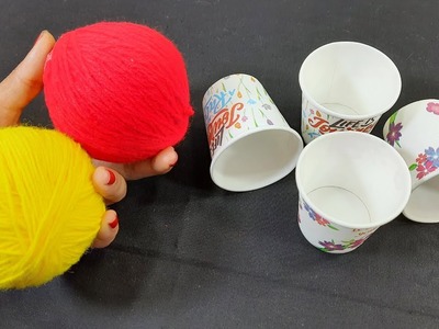 2 SUPERB HOME DECOR IDEAS USING WASTE COFFEE CUPS AND COLOR WOOL | DIY CRAFT | BEST OUT OF WASTE