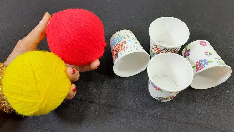 2 SUPERB HOME DECOR IDEAS USING WASTE COFFEE CUPS AND COLOR WOOL | DIY CRAFT | BEST OUT OF WASTE