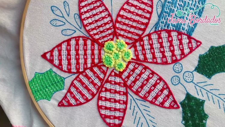 232. Bordado Fantasía Nochebuena 7. Hand Embroidery Poinsettia with Fantasy