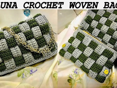 Auna crochet weave clutch bag with a written pattern