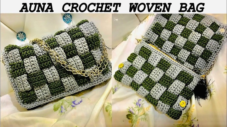 Auna crochet weave clutch bag with a written pattern