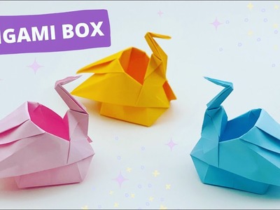 DIY ORIGAMI SWAN STORAGE BOX. Paper Crafts For School. Paper Craft. Paper Box DIY. Organizer