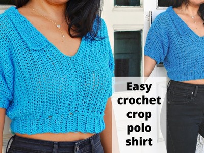 Easy crochet crop polo top | shirt