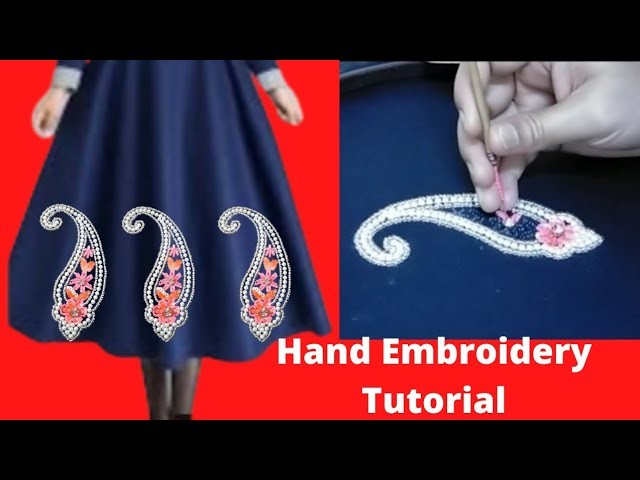 Hand Embroidery, Beautiful Embroidery Tutorial with pearl, Kolka Embroidery Design, karchupi work