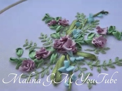 Hand Embroidery ????Ribbon Bouquet of delicate Roses