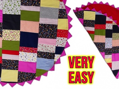 MAKING RUG OR MAT FROM LEFTOVER FABRICS. Easy Patchwork. Scrap Fabric Sewing Projects. Recycling