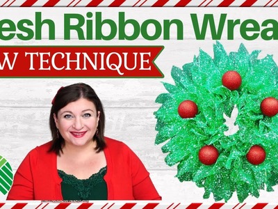 MESH RIBBON CHRISTMAS WREATH TUTORIAL | DOLLAR TREE HOLIDAY WREATH DIY | NEW RIBBON MESH TECHNIQUE
