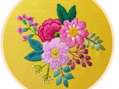 PINK FLORALS EMBROIDERY PATTERN | HAND EMBROIDERY FOR BEGINNER