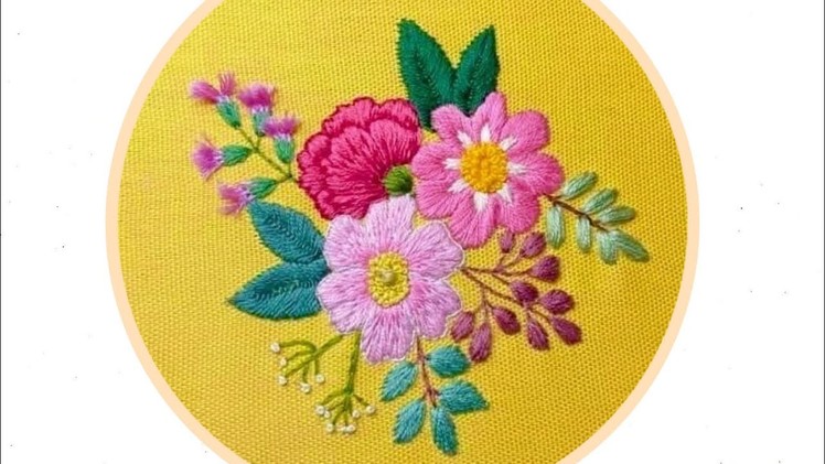 PINK FLORALS EMBROIDERY PATTERN | HAND EMBROIDERY FOR BEGINNER