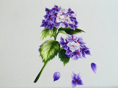 Purple hydrangea flowers - Hand embroidery art