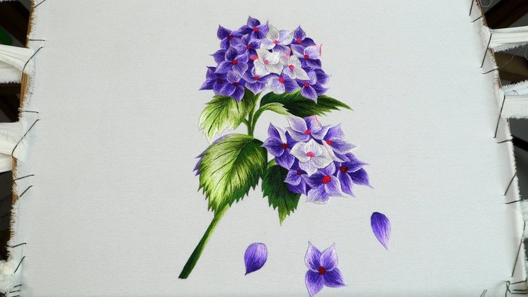 Purple hydrangea flowers - Hand embroidery art