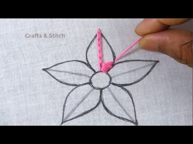 Simple hand embroidery flower design 3d pink flower embroidery needle work with easy sewing tutorial