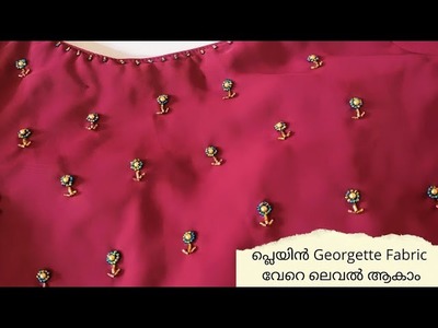 Simple Hand Embroidery neck design for Georgette fabric | flower Beads work
