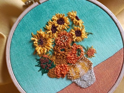 SUB] 고흐 감성 가득한 '해바라기' 명화자수????'Vincent Van Gogh, Sunflowers’ Hand Embroidery