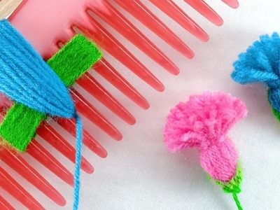 Super Easy Woolen Flower making with Hair Comb | Easy Hand Embroidery Flower | Sewing Hack