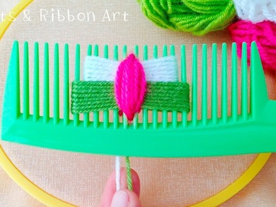 Superb Woolen Flower Making Trick Using Hair Comb - Hand Embroidery Amazing Flower - Sewing Hack