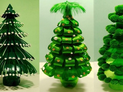 3 NEW CHRISTMAS????TREE CRAFT IDEAS.PLASTIC BOTTLE REUSE.BOTTLE CHRISTMAS TREE. ORNAMENTS.PLASTIC.WOOL