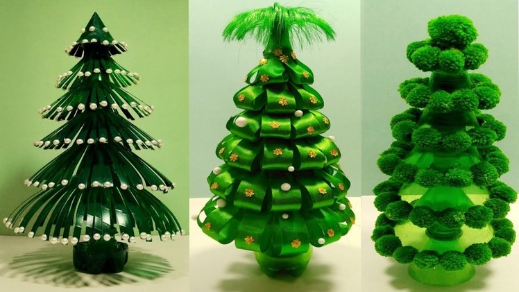 3 NEW CHRISTMAS????TREE CRAFT IDEAS.PLASTIC BOTTLE REUSE.BOTTLE CHRISTMAS TREE. ORNAMENTS.PLASTIC.WOOL