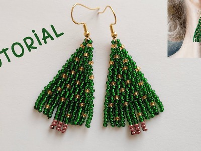 Christmas tree beaded earrings tutorial, Christmas gift idea