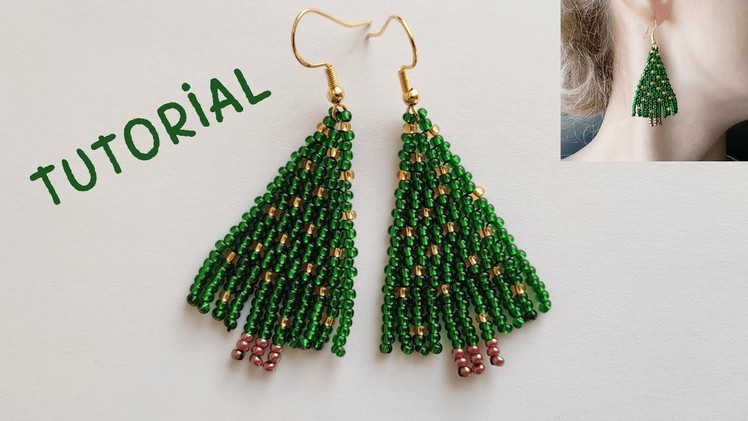 Christmas tree beaded earrings tutorial, Christmas gift idea