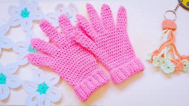 Crochet Gloves.[Crochet gloves With fingers]~Crochet 5 year's baby gloves.