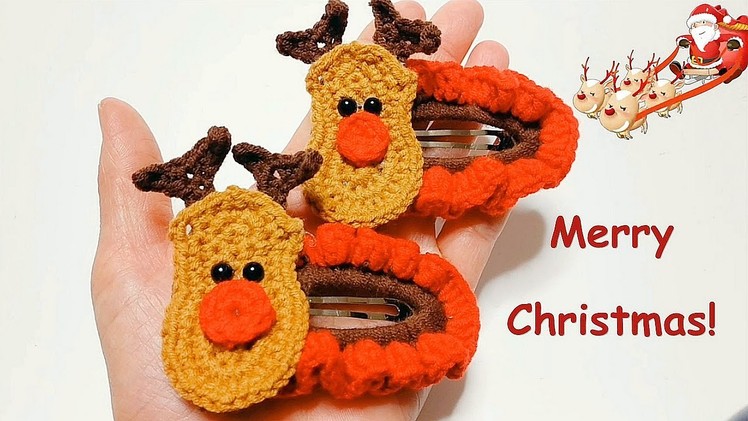 Crochet Hair Clip Christmas reindeer