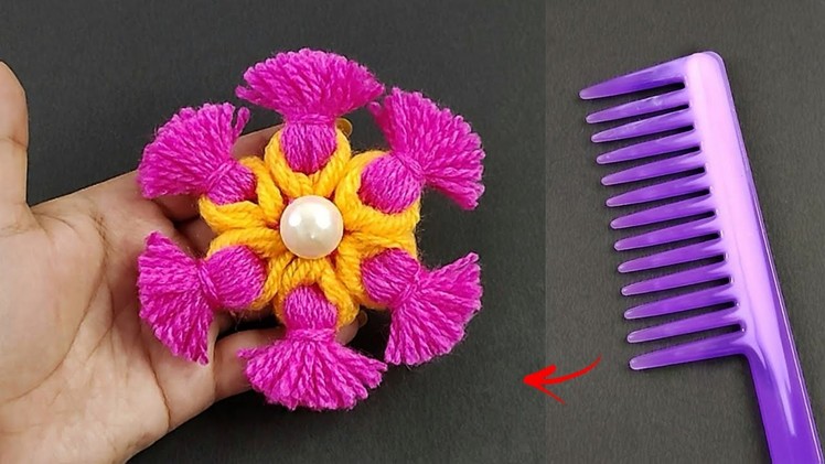 DIY Super Easy Woolen Flower Making using Comb - Embroidery Flower Making using Comb - Wool Craft