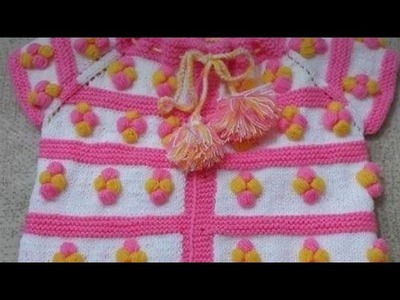 Easy, Attractive and Different Colorful Pom-Poms Cardigan for Beginners.Simple Knitting:Design-374