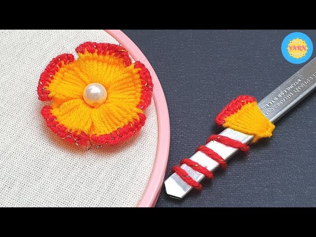 #Shorts Amazing Woolen Flower Making with Cutter - Diy Wool Craft Ideas - How to No Crochet Flower