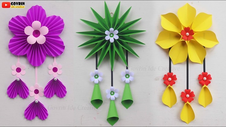 3 Quick and Easy Wall Hanging Ideas. Flower Home decor DIY. How to make Simple Paper craft Ideas