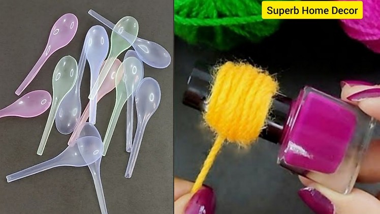 3 Superb Home Decor Ideas using Plastic Spoons, wool, newspaper and nail polish bottle - Home decor