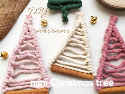 DIY macrame mini Christmas tree on cinnamon sticks, Christmas ornaments, home Holiday decorations