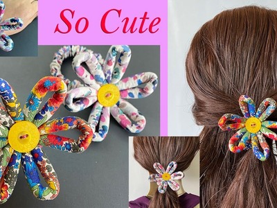 ???? How to Make Fabric Scrunchie Button Charm Flower Bracelet.  Hair Tie | pulseira. laço de cabelo
