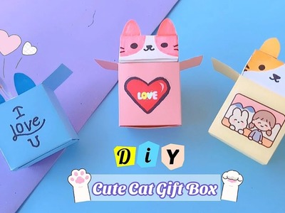 How to make paper cute cat box. handmade paper gift box idea. easy to make. easy paper craft