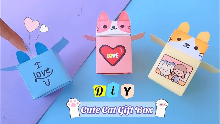 How to make paper cute cat box. handmade paper gift box idea. easy to make. easy paper craft