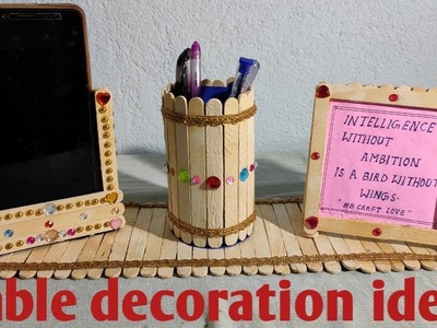 Table Decoration Ideas | Ice cream stick craft ideas | DIY - Pen stand and mobile phone holder