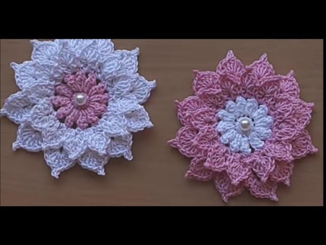 Tutorial bunga rajut 3D part 1.crochet flower