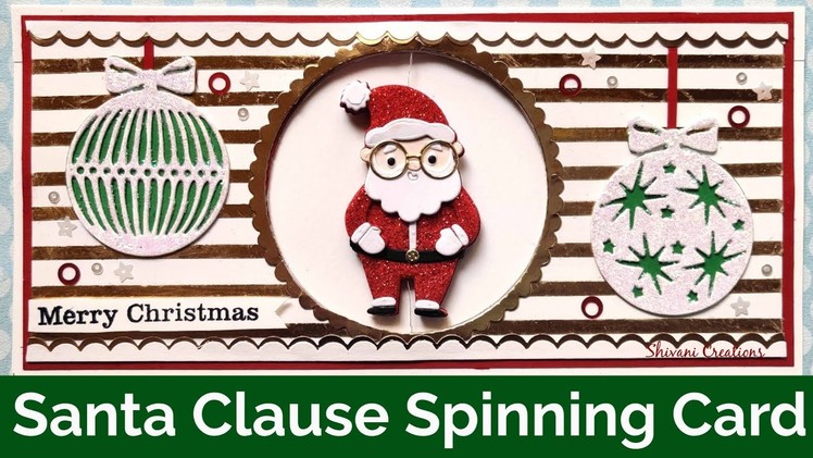 Santa Claus Spinning Card. Slimline Handmade Christmas Card