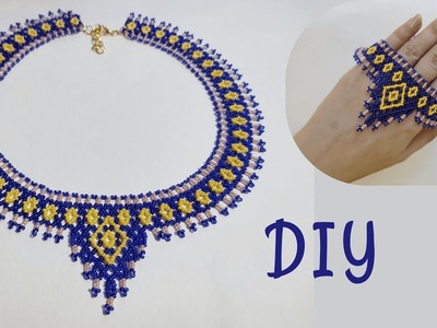 How to make beaded necklace, blue beaded necklace with seed beads