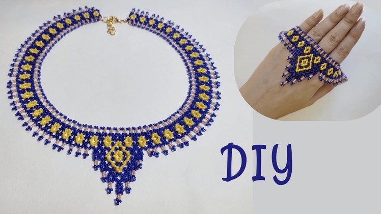 How to make beaded necklace, blue beaded necklace with seed beads