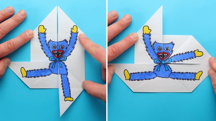 Moving HUGGY WUGGY PAPER CRAFTS for FANS. How to draw HUGGY WUGGY Chasing Me. Origami HUGGY WUGGY.