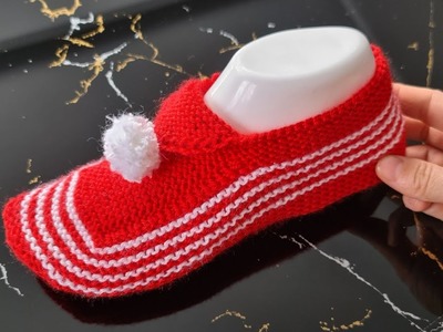 Ponponlu Kolay Çeyizlik Patik Modeli Yapımı ✅ How to knitting easy sock for women
