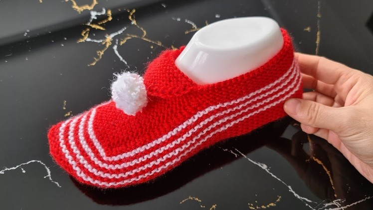 Ponponlu Kolay Çeyizlik Patik Modeli Yapımı ✅ How to knitting easy sock for women
