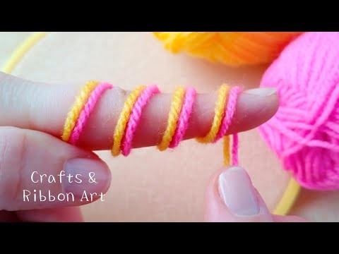 Superb Woolen Flower Making Trick Using Finger - Hand Embroidery Amazing Flower Design - Sewing Hack
