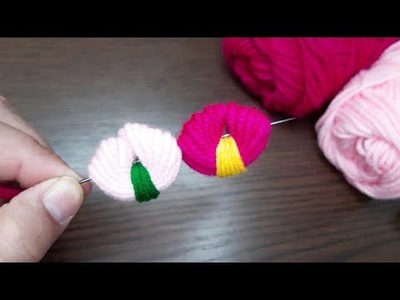 Woolen Craft idea |Hand Embroidery Flower Design Trick _shorts