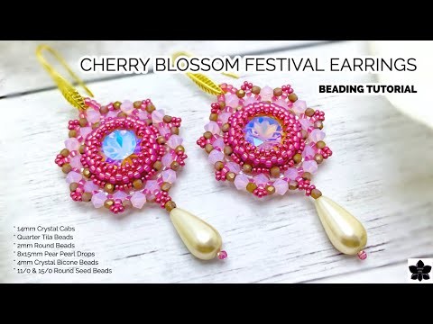 Cherry Blossom Festival Beaded 14mm Cabochon Earrings Tutorial